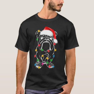 Weihnachten English Bulldog Lights Santa Hut Xmas  T-Shirt