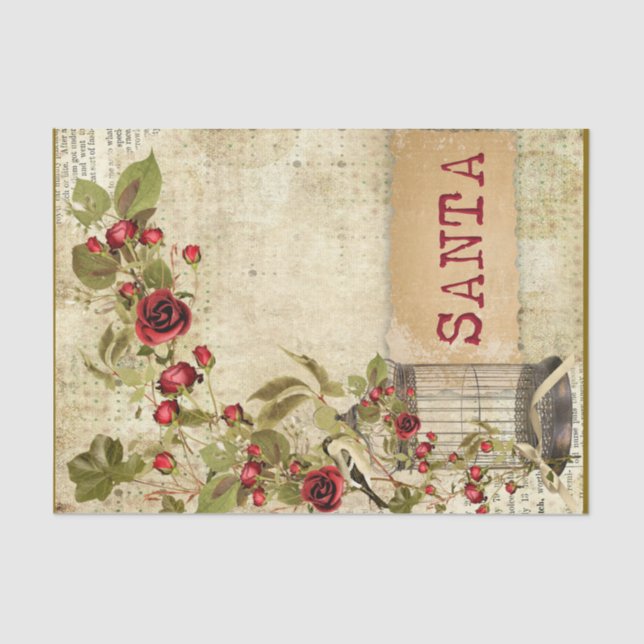 Weihnachten Ephemera Rose Vogelkäfig Seidenpapier (Vorderseite)