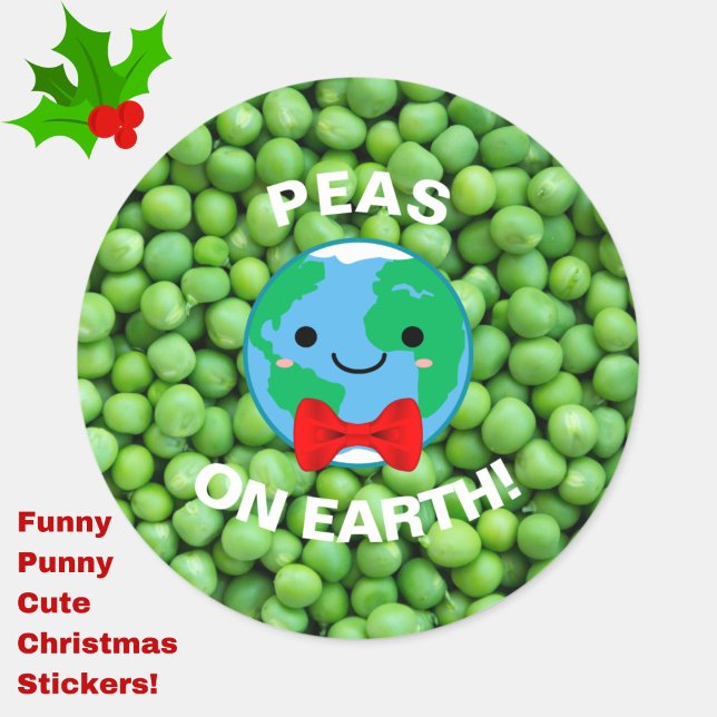 Weihnachten "Erbsen auf Erden" Punny Niedlich Stic Runder Aufkleber (Peas on Earth and Goodwill to All! Decorate your cards and gifts with these cute, funny stickers!)