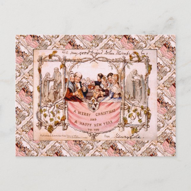 Weihnachten, Erste Weihnachtskarte 1843 Feiertagspostkarte (Vorderseite)