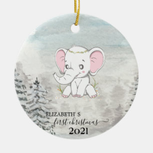 Weihnachten Erster Weihnachtsbaby Elefant Tannenba Keramik Ornament