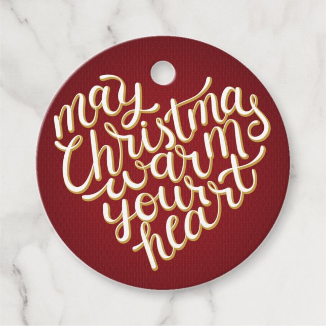 Weihnachten erwärmt Ihre Herztypografie Text Geschenkanhänger (Vorderseite)