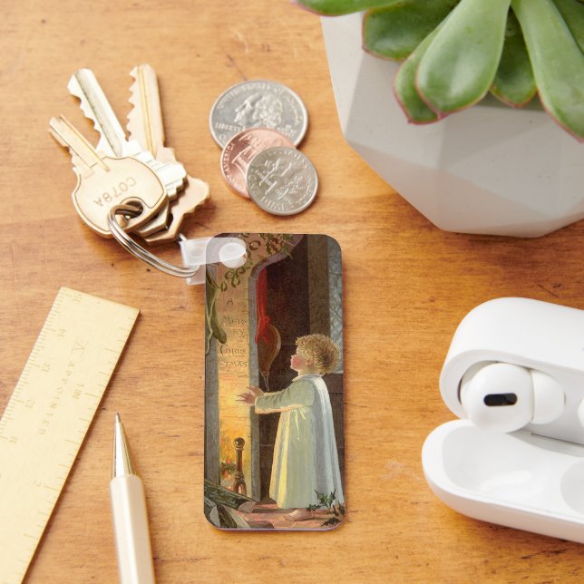 Weihnachten, Erwärmung des Kindes am Kamin Schlüsselanhänger (Schreibtisch)