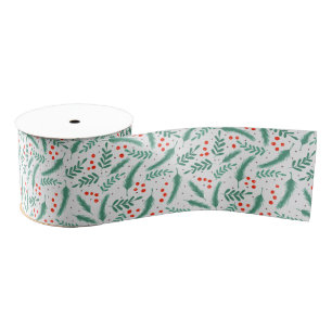 Weihnachten Evergreen Boughs und Holly Berries Ripsband