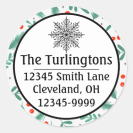 Weihnachten Evergreen Boughs und Holly Berries Runder Aufkleber