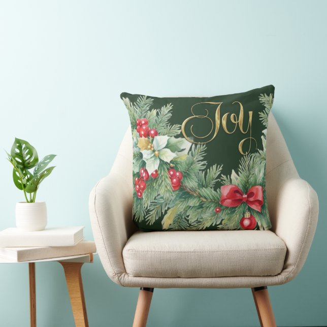 Weihnachten Evergreen Garland Bows Red Berries Kissen (Stuhl )