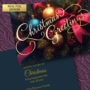 Weihnachten - Evergreen Ornament Ribbon Folien Feiertagskarte