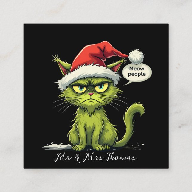 Weihnachten "Ew People" Meowy Cat Lovers Quadratische Visitenkarte (Vorderseite)