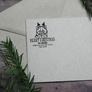 Weihnachten Exotische Kurze Haarkatze Rücksendeadr Gummistempel