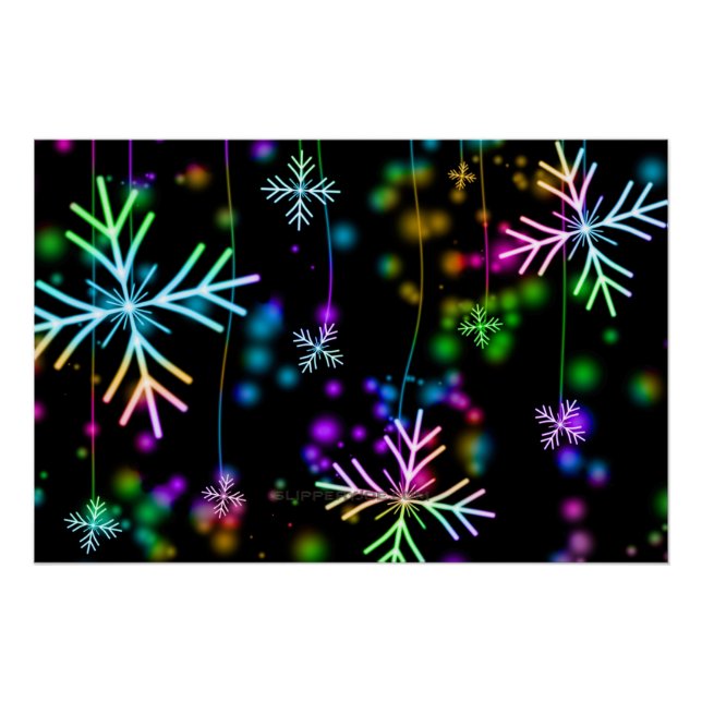 Weihnachten fallen verschiedene Neonfarben Schneef Poster (Vorderseite)