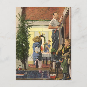 Weihnachten, Familie Dekorieren des Hauses Feiertagspostkarte