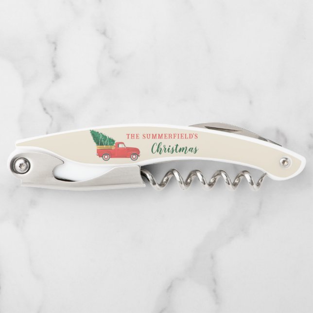 Weihnachten Familie Red Truck Tree Urlaub Keepake Kellnermesser (Vorderseite)