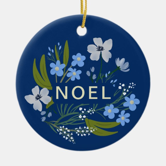 WEIHNACHTEN Familienname Blaue Blume Keramik Ornament (Vorne)