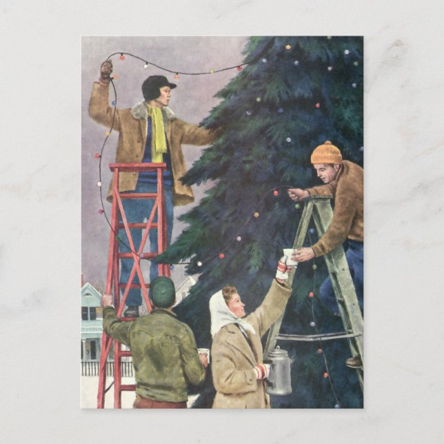 Weihnachten, Familienseher am Baum Feiertagspostkarte (Vorderseite)