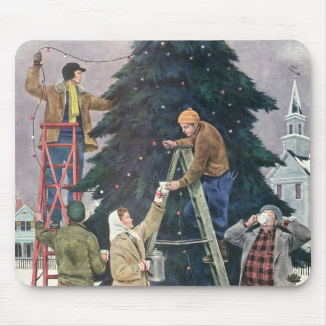 Weihnachten, Familienseher am Baum Mousepad (Vorne)