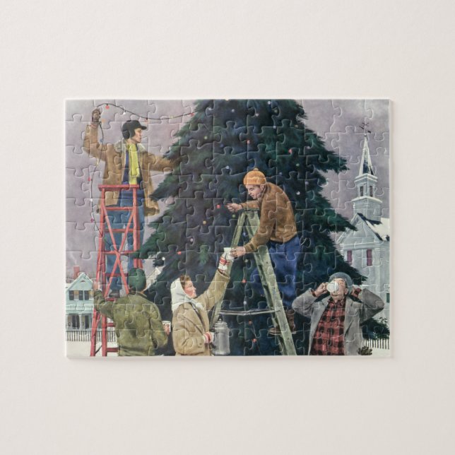 Weihnachten, Familienseher am Baum Puzzle (Horizontal)