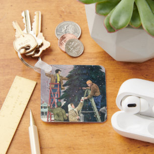 Weihnachten, Familienseher am Baum Schlüsselanhänger