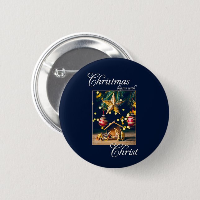 Weihnachten fängt mit Christus Krippe an Button (Vorne & Hinten)