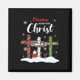 Weihnachten fängt mit Christus Snowman Christliche Magnet