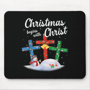 Weihnachten fängt mit Christus Snowman Christliche Mousepad