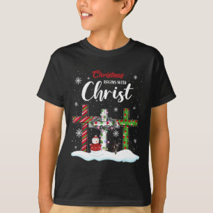 Weihnachten fängt mit Christus Snowman Christliche T-Shirt
