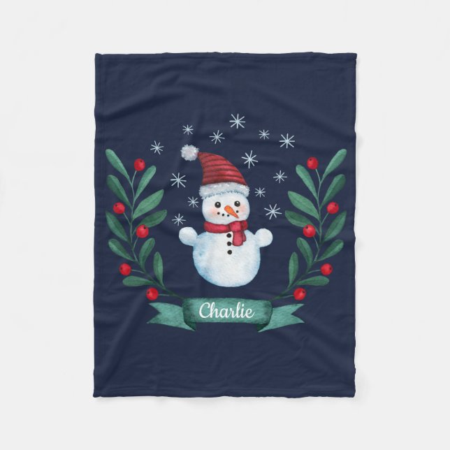 Weihnachten Farbe Snowman Custom Navy Blau Fleecedecke (Vorderseite)