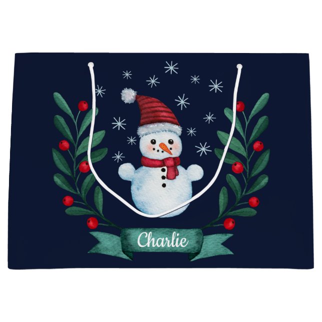 Weihnachten Farbe Snowman Custom Navy Blau Große Geschenktüte (Vorderseite)
