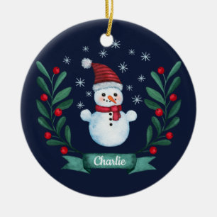 Weihnachten Farbe Snowman Custom Navy Blau Keramik Ornament