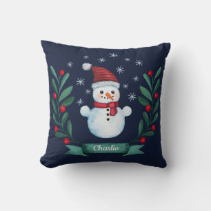 Weihnachten Farbe Snowman Custom Navy Blau Kissen