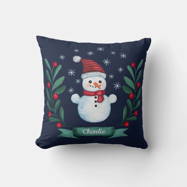 Weihnachten Farbe Snowman Custom Navy Blau Kissen (Vorderseite)