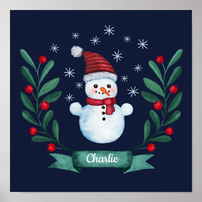 Weihnachten Farbe Snowman Custom Navy Blau Poster (Vorne)