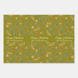 Weihnachten Farbige Minimale Botanische Florale Xm Geschenkpapier Set