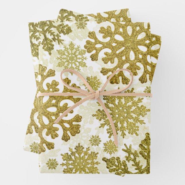 Weihnachten Feierliche Goldene Schneeflocken Abstr Geschenkpapier Set (Beispiel)