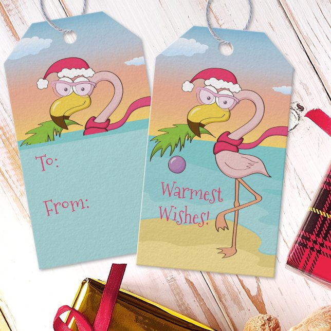 Weihnachten Flamingo am Strand Niedlich Funny Cart Geschenkanhänger (Von Creator hochgeladen)