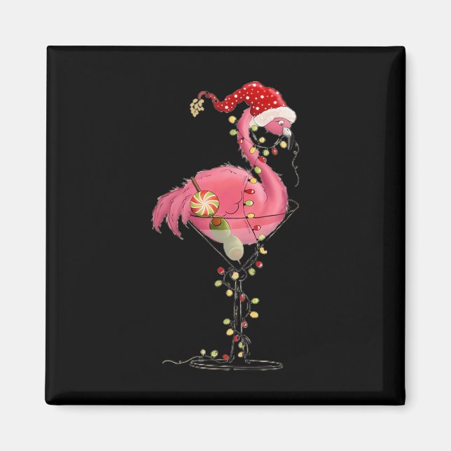 Weihnachten Flamingo in Martini Gl für Tropical Ho Magnet (Vorne)