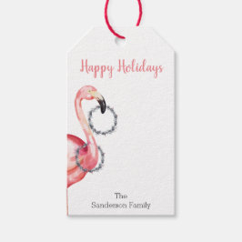 Weihnachten Flamingo mit Wreath Happy Holidays Geschenkanhänger