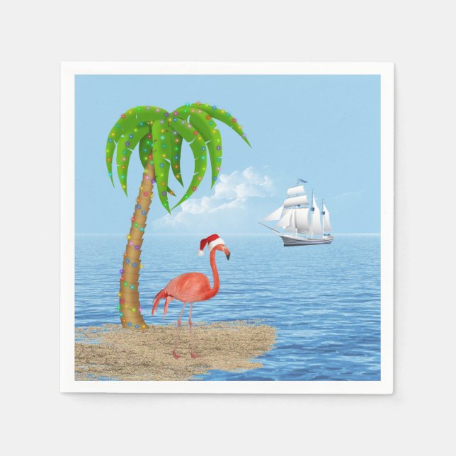 Weihnachten Flamingo und Palm Tree Serviette (Vorderseite)