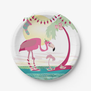 Weihnachten Flamingo Urlaub Strand Szene Pappteller