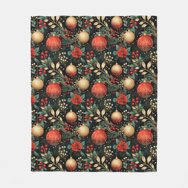 Weihnachten Floral Berry Gold Rote Ornamente Kinde Fleecedecke (Vorderseite)