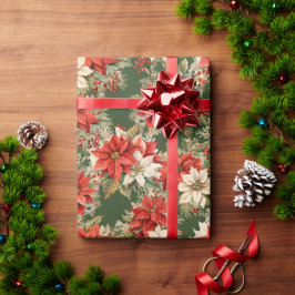 Weihnachten Floral Winter Große Poinsettias Geschenkpapier