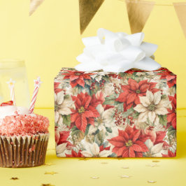 Weihnachten Floral Winter Rot und Weiß Poinsettias Geschenkpapier