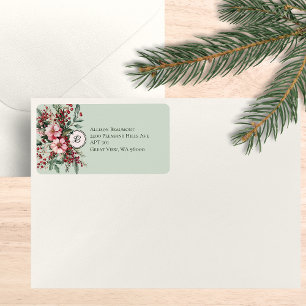 Weihnachten Florale Wasserfarbe-Adresse-Monogramm Adressaufkleber