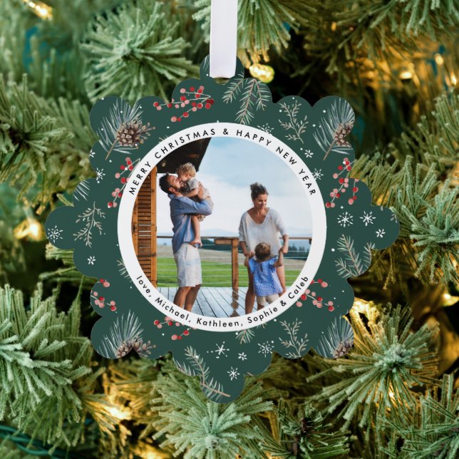 Weihnachten Florals | Rotes und grünes botanisches Ornament Karte (Insitu (Baum))