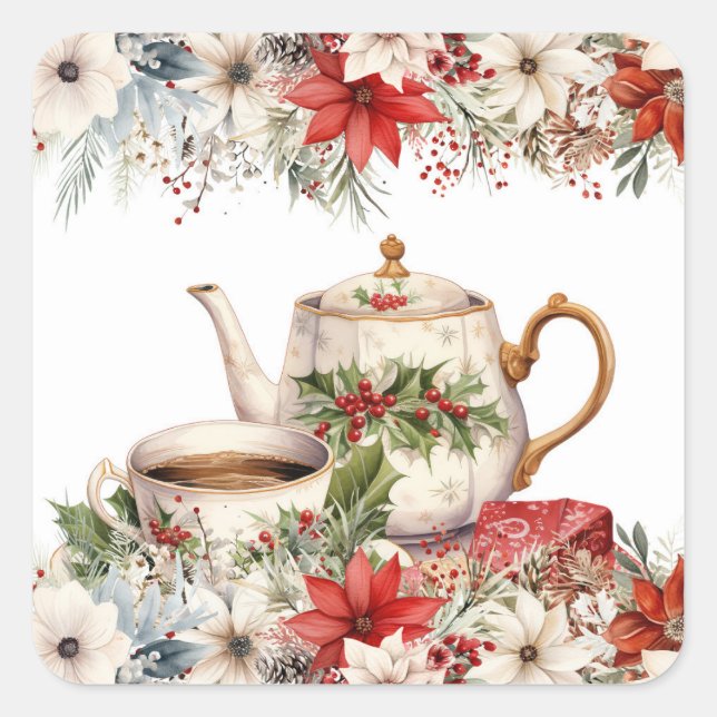 Weihnachten Florentiner Nachmittag Tea Feiertag Quadratischer Aufkleber (Vorderseite)