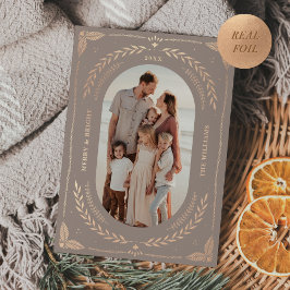 Weihnachten Folklorekunst Foto Taupe Rose Gold Folieneinladung