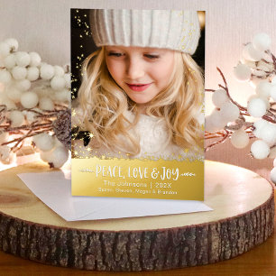 Weihnachten Foto Peace Liebe Joys Stars Real Gold Folien Feiertagskarte