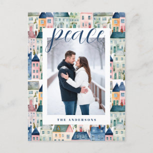 Weihnachten Foto Wasserfarbenfrohe Häuser Blau