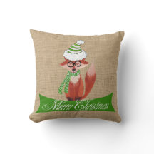Weihnachten Fox auf Imitaten Burlap Pillow