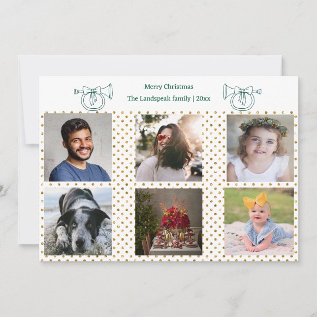 Weihnachten Französisch Horn Gold Confetti & 6 Fot (Vorderseite)