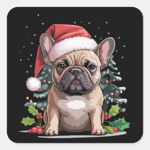 Weihnachten Französische Bulldogge Liebhaber Hunde Quadratischer Aufkleber